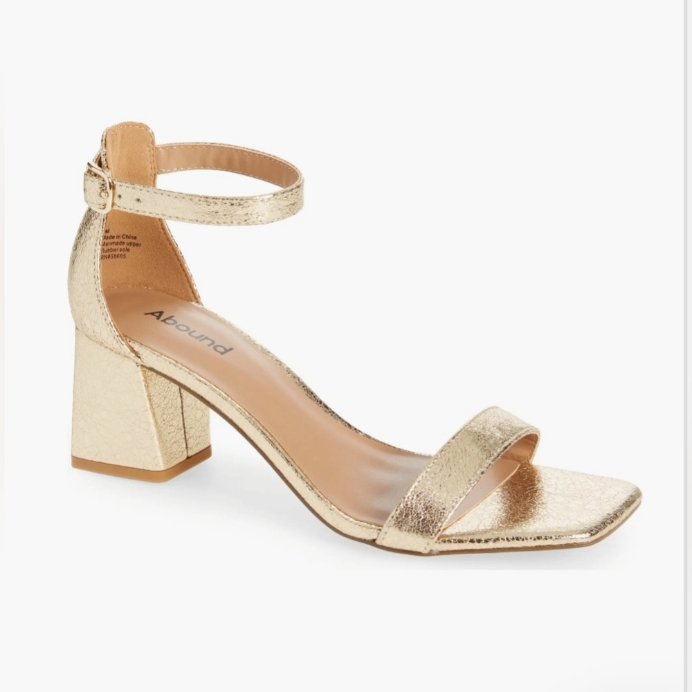 New Abound Metallic Gold Block Heel Finn Ankle Strap Sandal Women Size 8